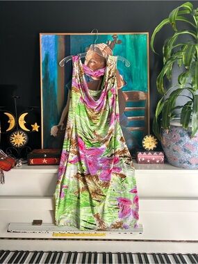 Tango Mango Tropical Floral Cowl Neck Sleeveless Dress Women’s Large Resort Boho